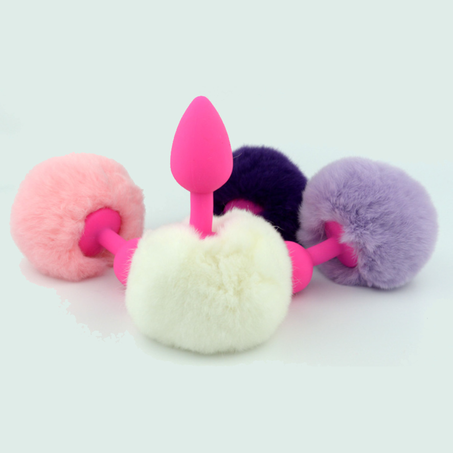 Silicone Anal Plug with Ball Fur Tail Silica Anus Spreader Enlarger Silica Gel